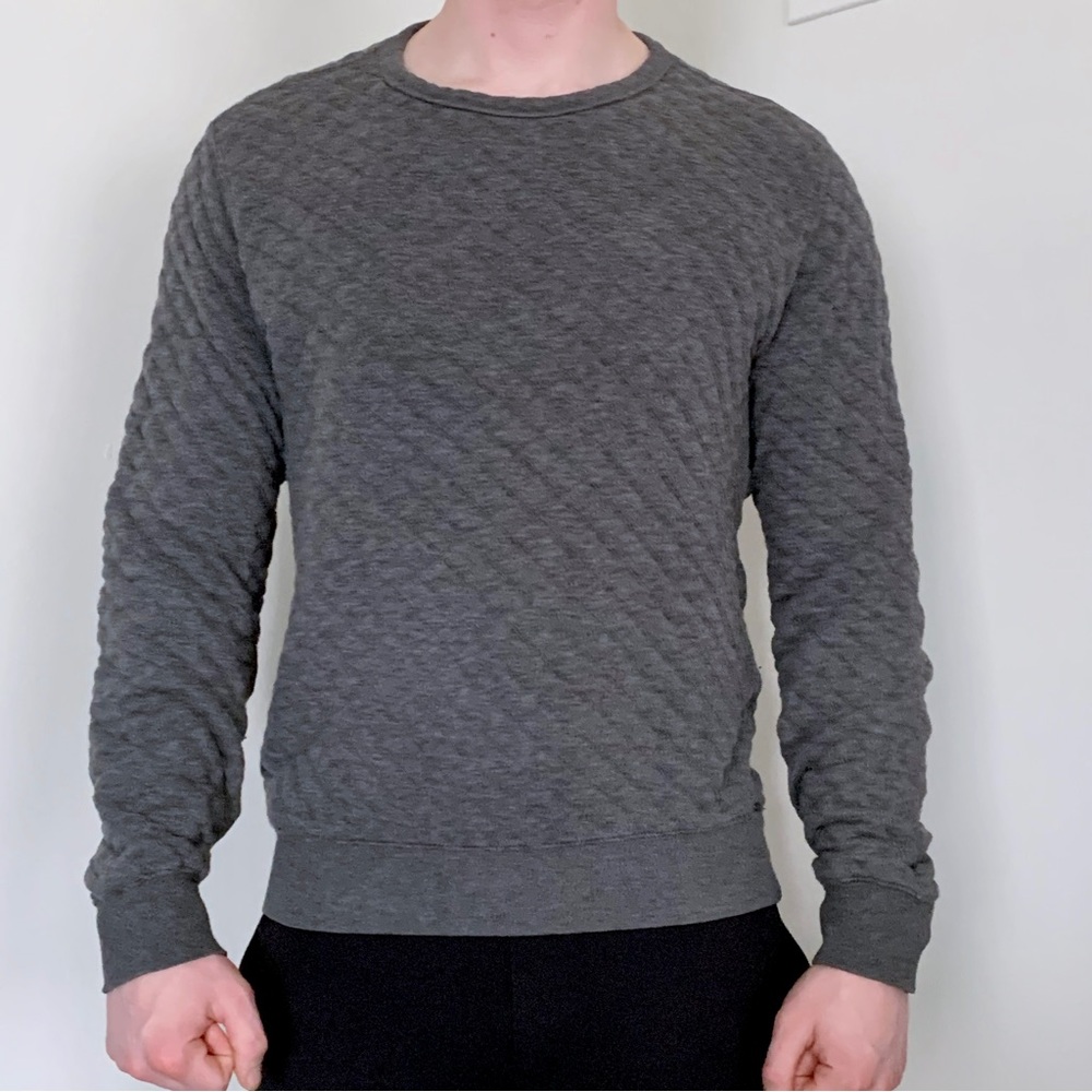 Frank & Oak Gray Quilted Crewneck Sweater Warm Fall Winter Fisherman Preppy
